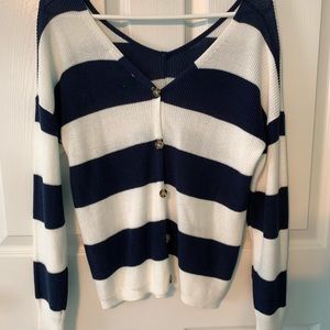 Pink republic v neck navy & white striped sweater